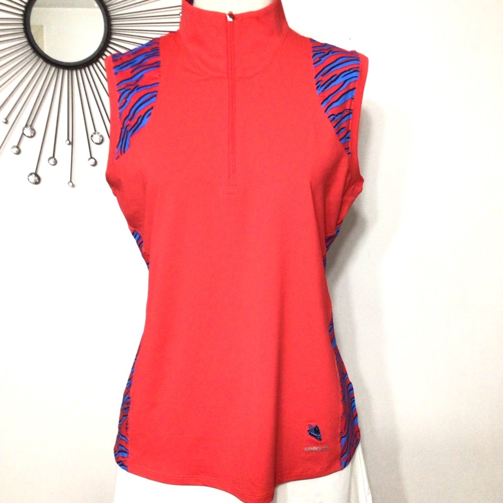 Annika by Cutter & Buck Red and Blue Sleeveless Golf Polo Top